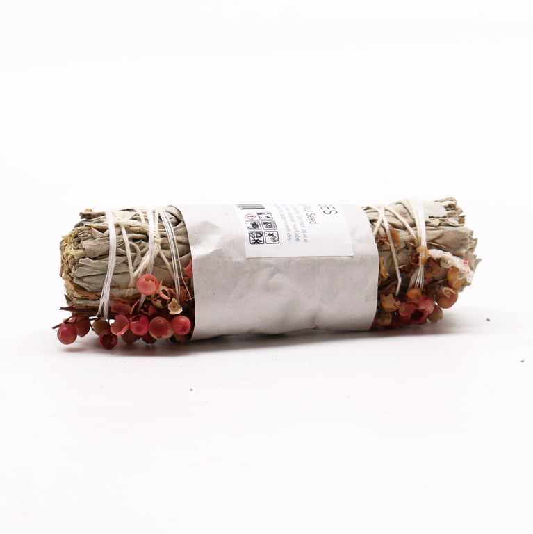 White Sage and Pirul Seed Smudge Stick - Natural Herbal Smudging Tool