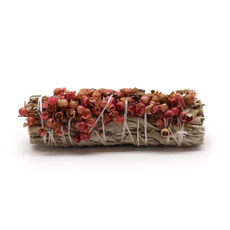 White Sage and Pirul Seed Smudge Stick - Natural Herbal Smudging Tool