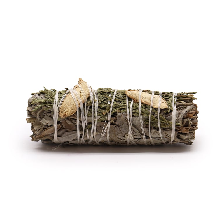 White Sage and Cedar Smudge Stick with Ginger - Natural Air Purifier and Cleansing Tool