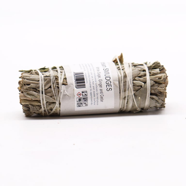 White Sage and Cedar Smudge Stick with Ginger - Natural Air Purifier and Cleansing Tool