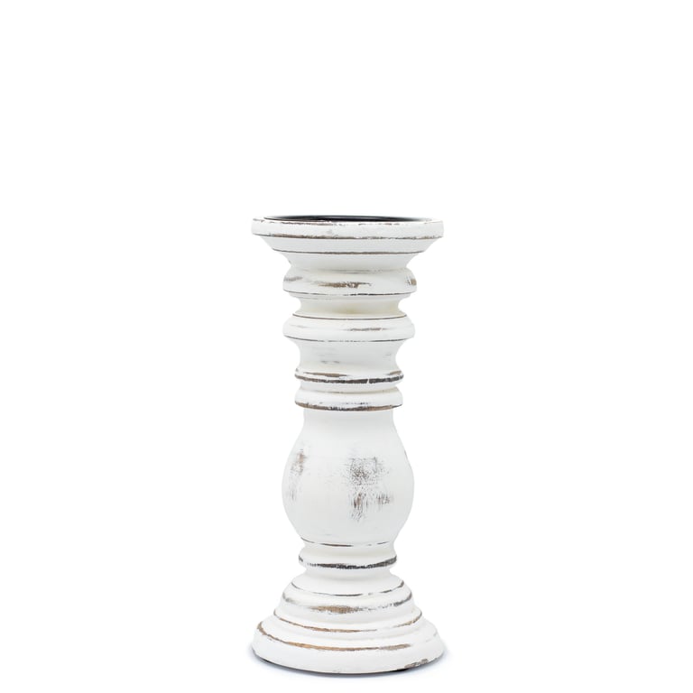 Classic Whitewash Small Candle Stand - Decorative Vintage Holder