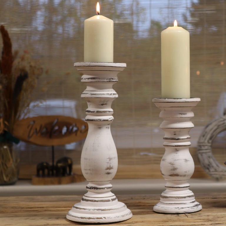Whitewash Medium Candle Holder - Classic Design