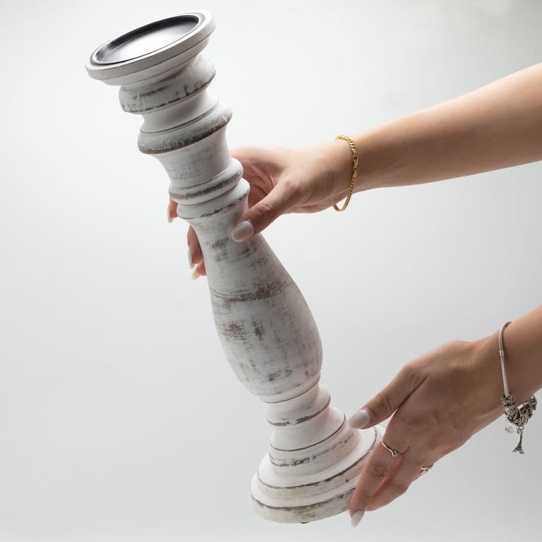 Large Whitewash Classic Candle Holder - Sturdy & Elegant Design
