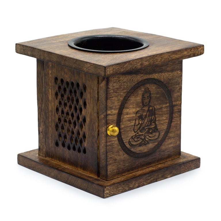 Large Mango Wood Buddha Incense Burner Holder - Handcrafted Wooden Large Incense Box