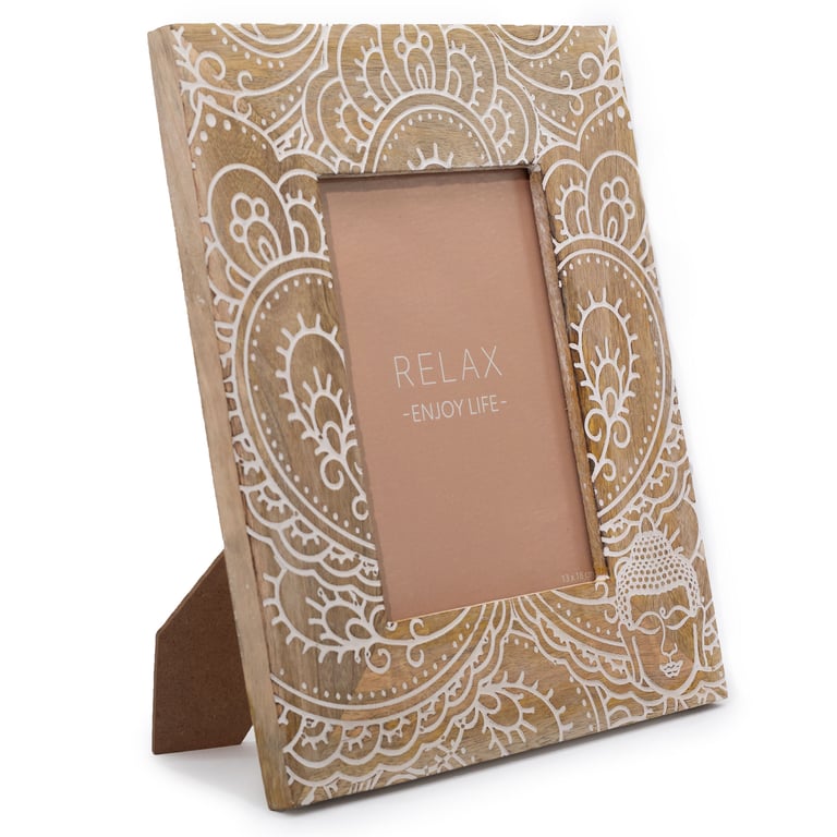 Mango Wood Large Buddha Picture Frame (13x18cm) - White Wooden Frame