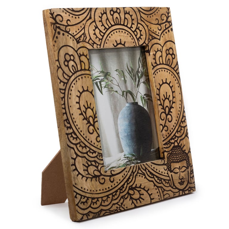 Mango Wood Large Picture Frame - 13x18cm Buddha Design in Black Wooden Finish