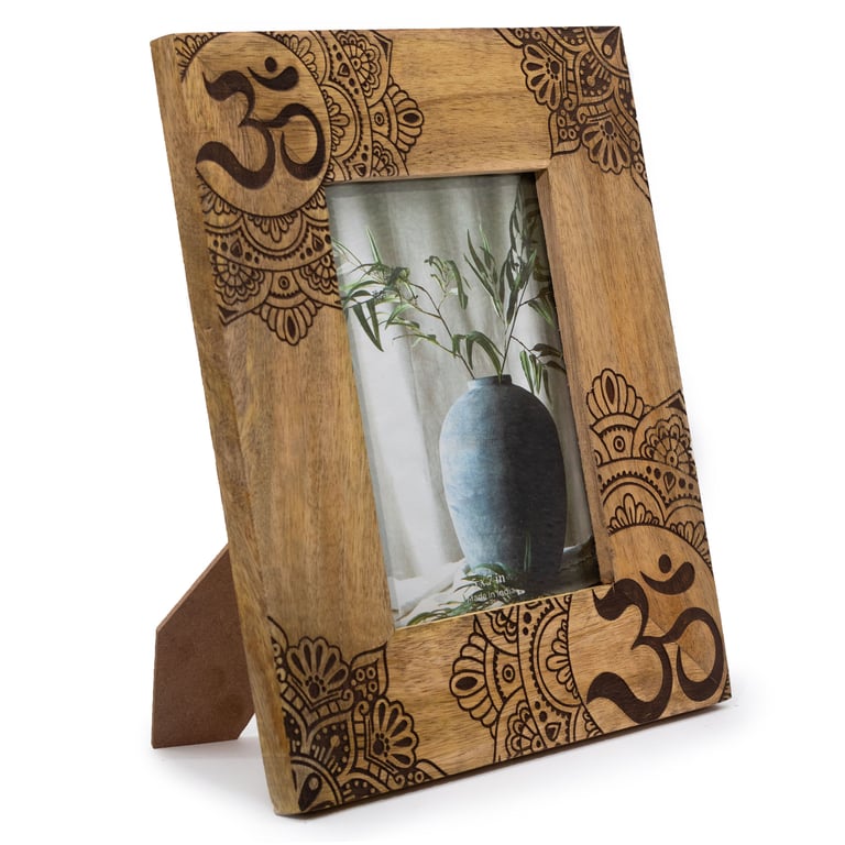 Large Mango Wood Picture Frame - 13x18cm Photo Frame with Black Mandala Design