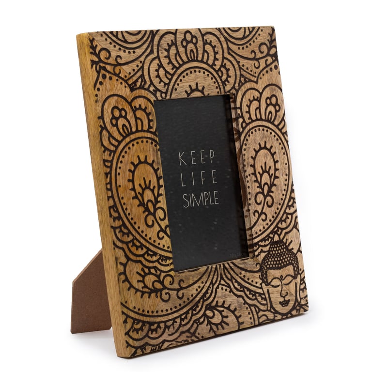 Mango Wood Picture Frame - 10x15cm Black Buddha Wooden Framed Artwork