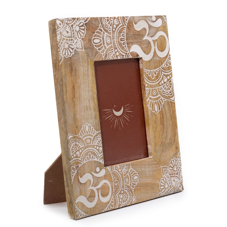 Mango Wood Mandala Picture Frame - 10x15cm White Wooden Framed Art for Wall Decoration