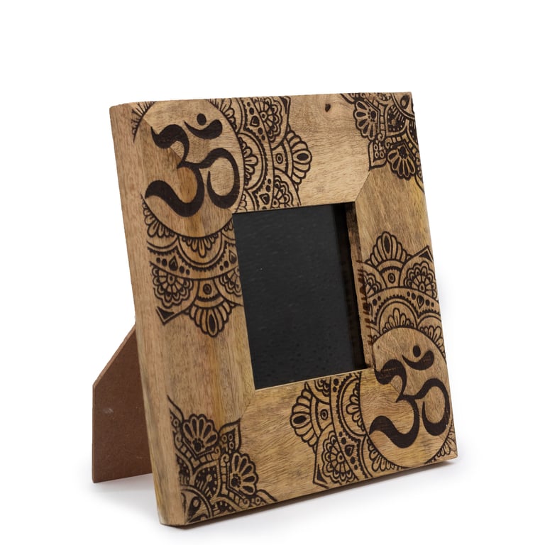 Mango Wood Mandala Picture Frame - 10x15cm Small Wooden Black Frame