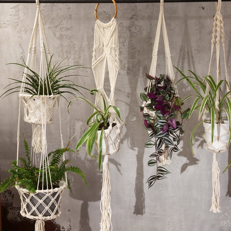 Handmade Small Macrame Pot Holder - Boho Kitchen Decor Accessory