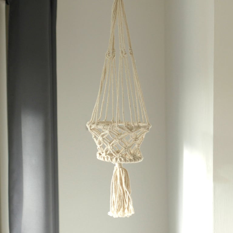 Handmade Small Macrame Pot Holder - Boho Kitchen Decor Accessory