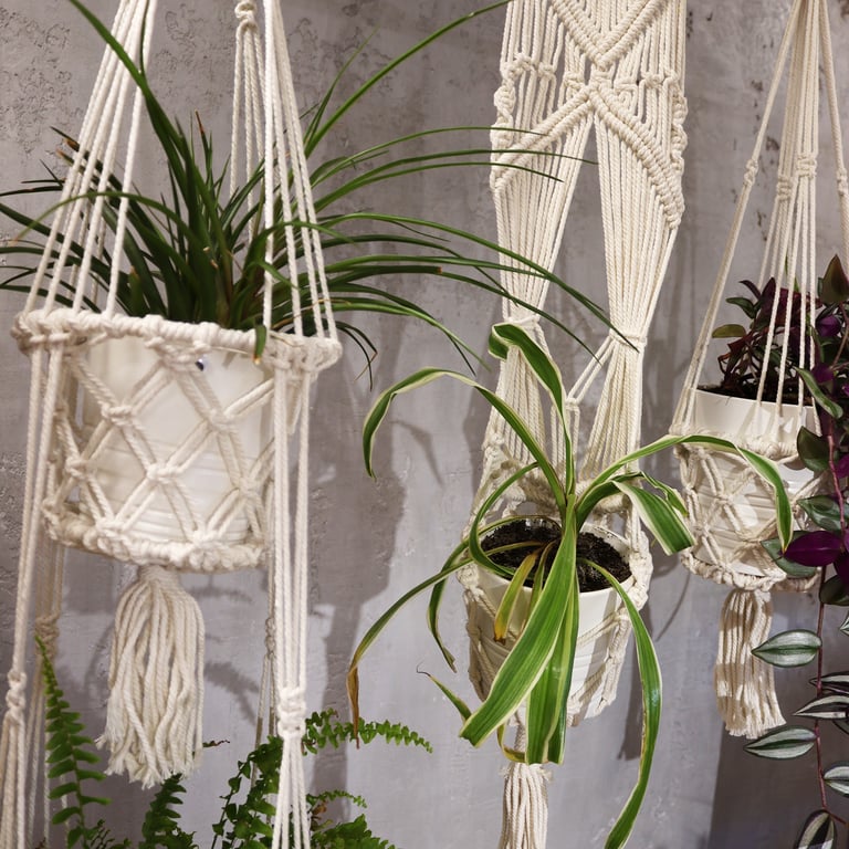 Handmade Small Macrame Pot Holder - Boho Kitchen Decor Accessory