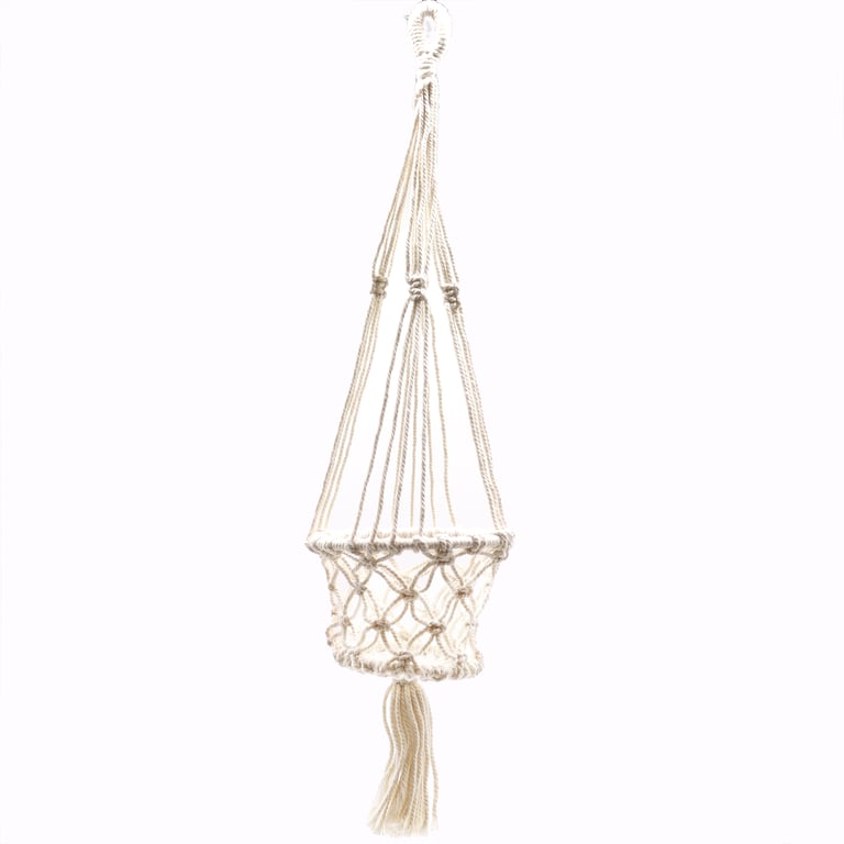 Handmade Small Macrame Pot Holder - Boho Kitchen Decor Accessory