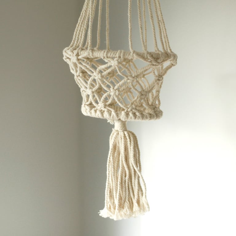 Handmade Small Macrame Pot Holder - Boho Kitchen Decor Accessory