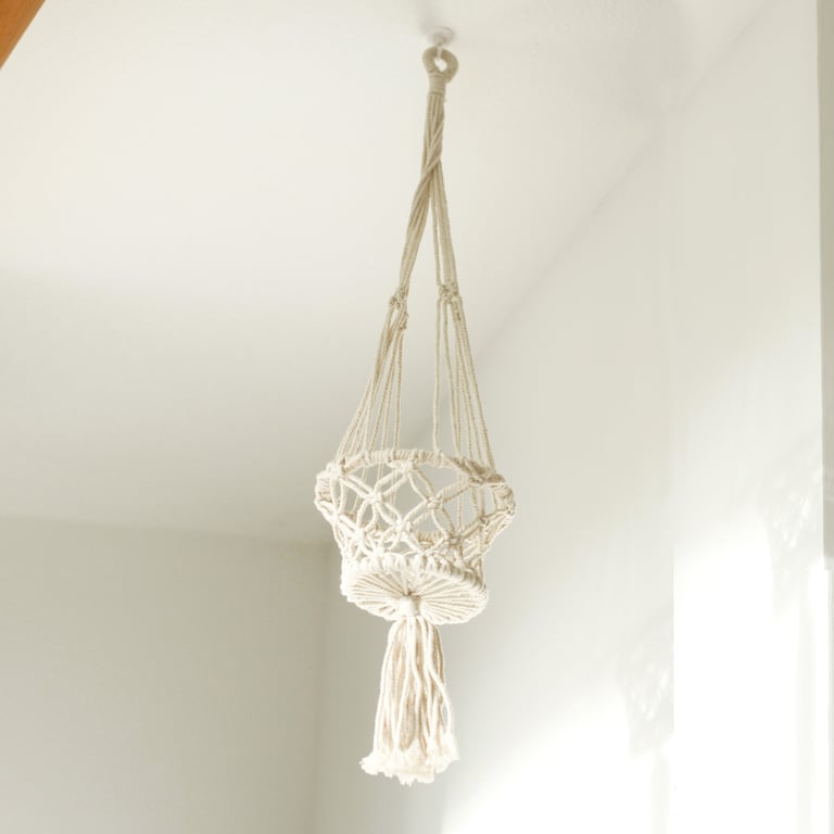 Handmade Small Macrame Pot Holder - Boho Kitchen Decor Accessory