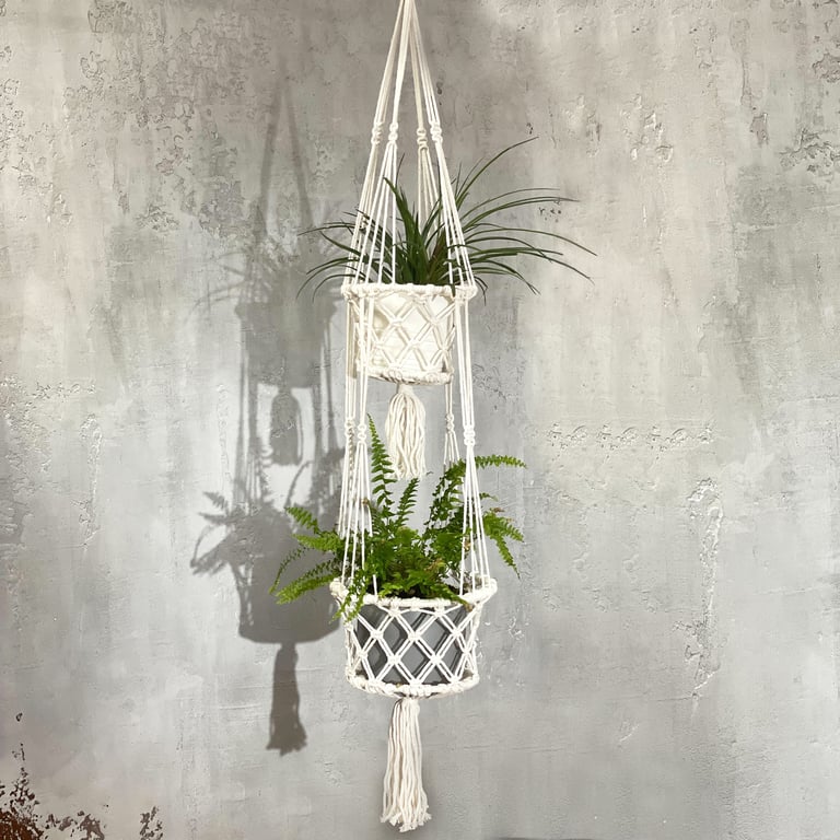 Macrame Double Pot Holder - Durable Handmade Design