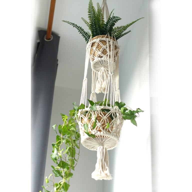 Macrame Double Pot Holder - Durable Handmade Design