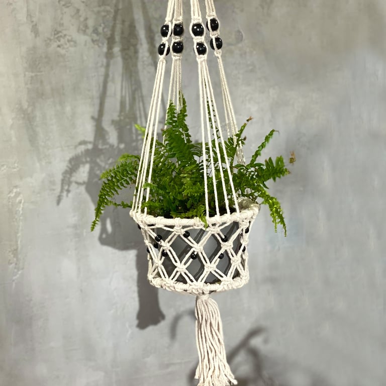 Macrame Large Single Beaded Pot Holder - Durable Handmade Accessory