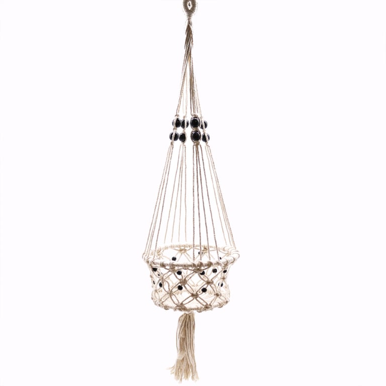 Macrame Large Single Beaded Pot Holder - Durable Handmade Accessory