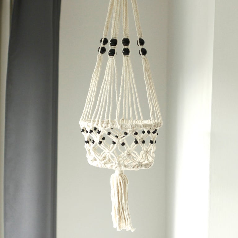 Macrame Large Single Beaded Pot Holder - Durable Handmade Accessory