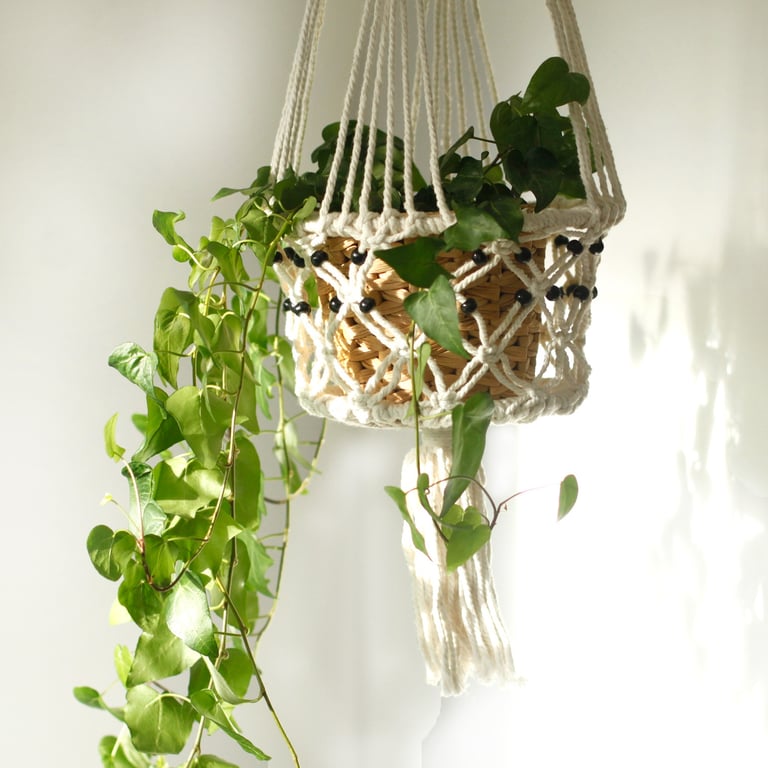 Macrame Large Single Beaded Pot Holder - Durable Handmade Accessory