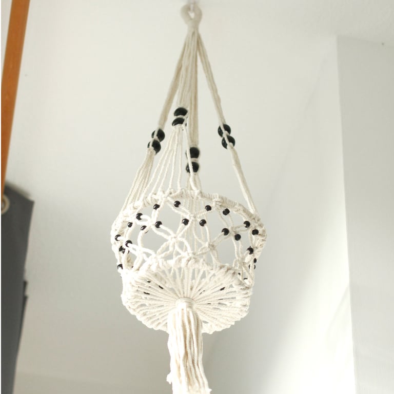 Macrame Large Single Beaded Pot Holder - Durable Handmade Accessory