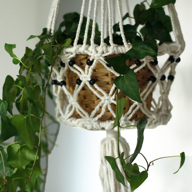 Macrame Large Single Beaded Pot Holder - Durable Handmade Accessory