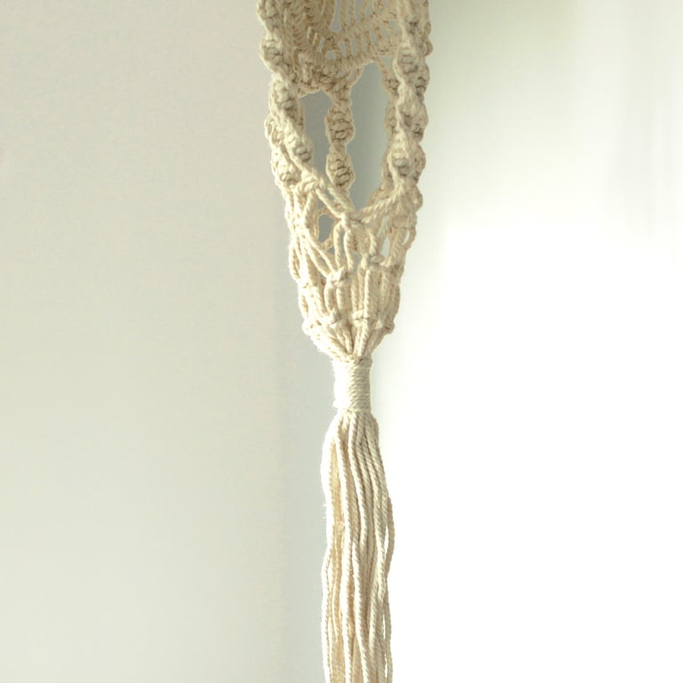 Macrame Pot Holder (Long with Rattan Hoop) - Durable Handmade Accessory