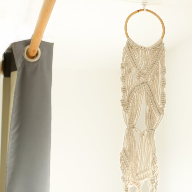 Macrame Pot Holder (Long with Rattan Hoop) - Durable Handmade Accessory