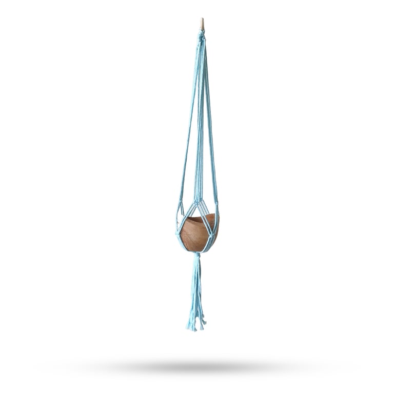 Classic Macrame Pot Holder - Powder Blue Med Size Home Decor Kitchen Accessory