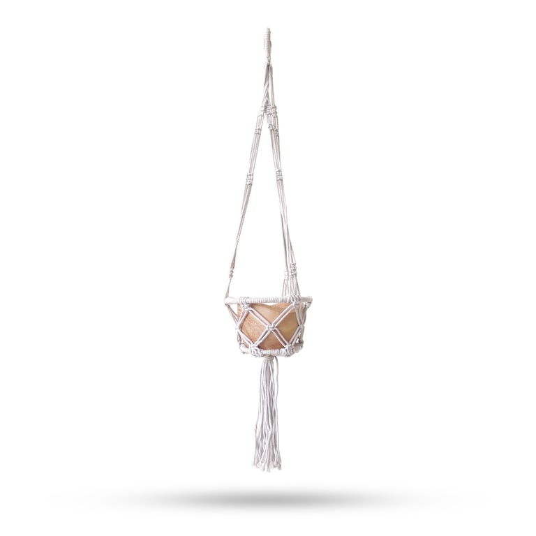 Natural Macrame 16cm Hooped Pot Holder - Small Kitchen Decor & Home Accessory