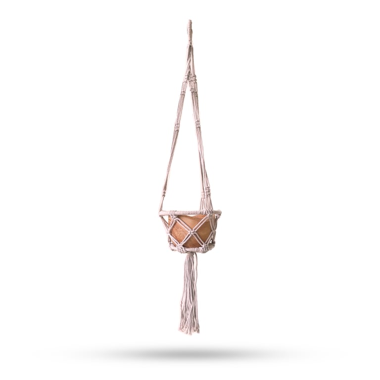 Macrame Small Beige Hoop Pot Holder - Handmade Kitchen Decor Accessory