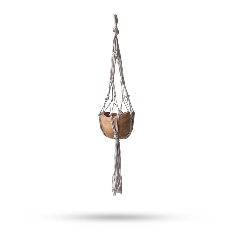 Macrame Small Drop Beige Pot Holder, 75cm Handmade Plant Display