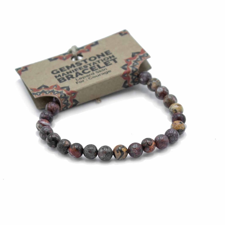 Gemstone Manifestation Bracelet - Leopard Skin Cuff with Courage Gemstone