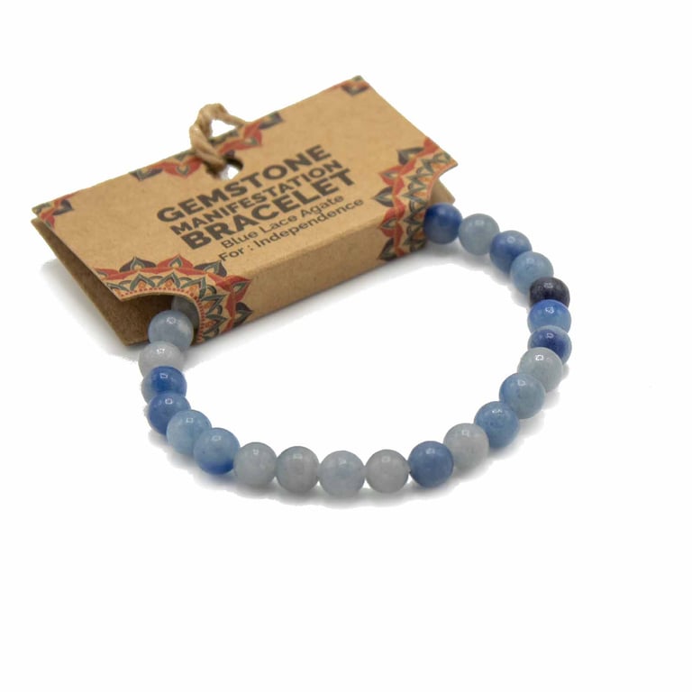 Blue Lace Agate Gemstone Manifestation Bracelet - Empower Independence & Abundance