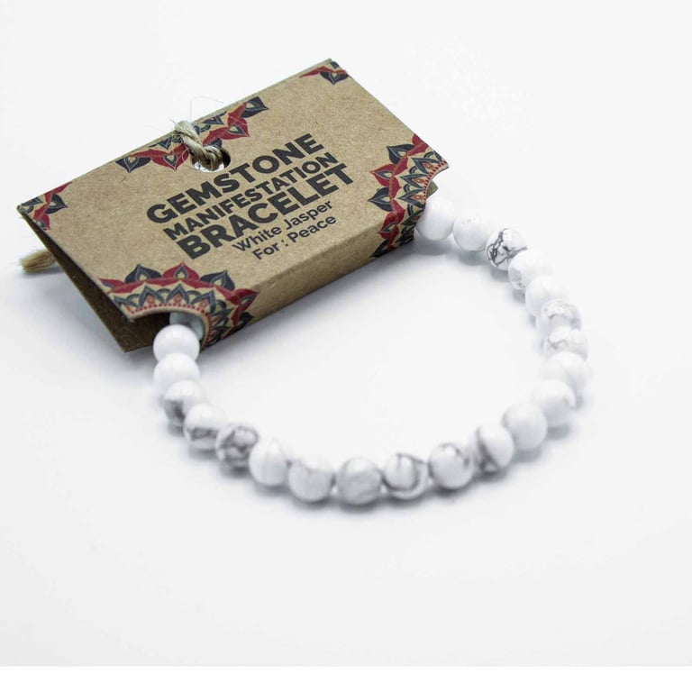White Jasper Gemstone Manifestation Bracelet - Spiritual Peace and Positive Energy