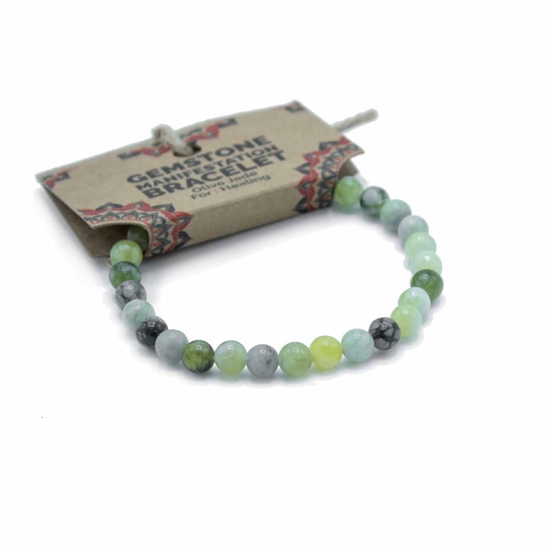 Olive Jade Gemstone Manifestation Healing Bracelet