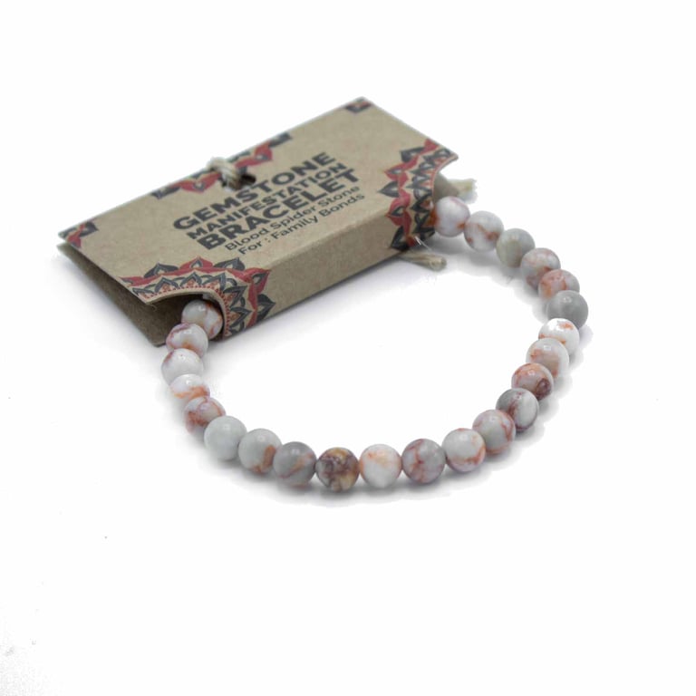 Blood Spider Stone Gemstone Manifestation Bracelet - Strengthen Family Bonds with Fossilized Resin Energy Jewelry