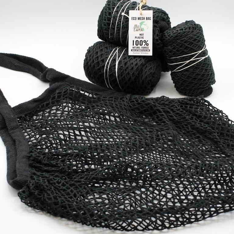 Pure Cotton Mesh Bag - Eco Friendly Reusable Black Shopping Bag