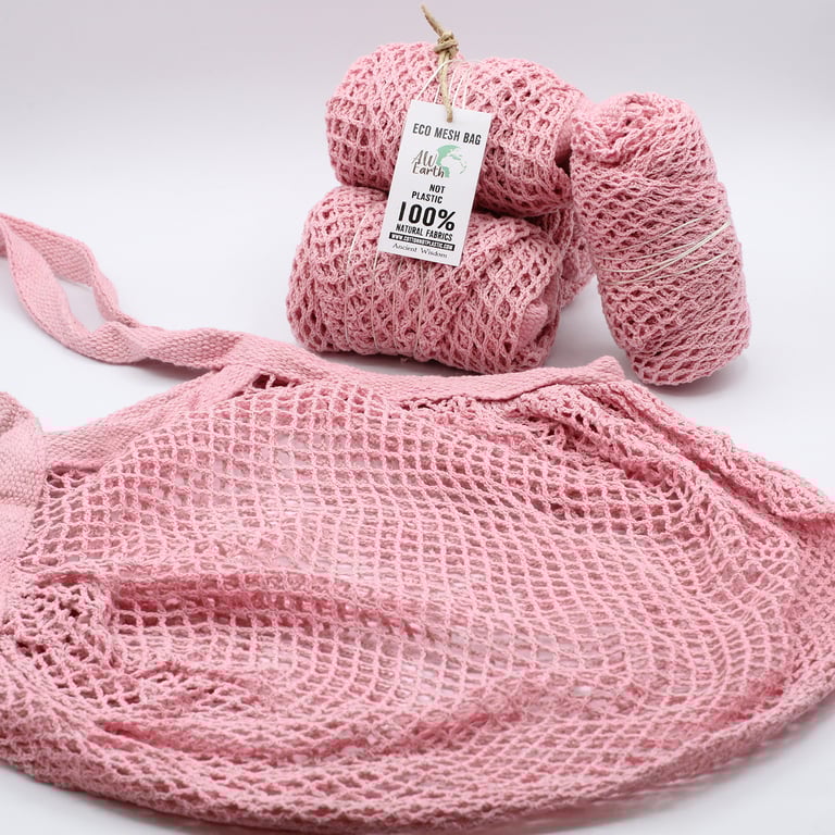 Pure Cotton Mesh Bag - Reusable & Eco-Friendly Shopping Tote with Rose Pattern