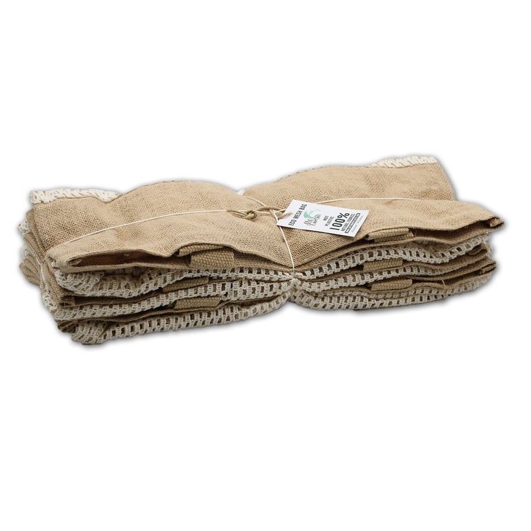 Pure Soft Jute and Cotton Mesh Bag - Natural Eco Friendly Reusable Canvas Tote