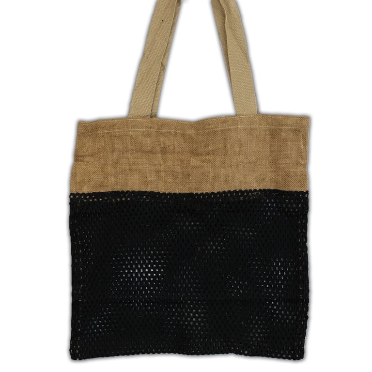 Pure Soft Jute and Organic Cotton Black Mesh Reusable Shopping Bag
