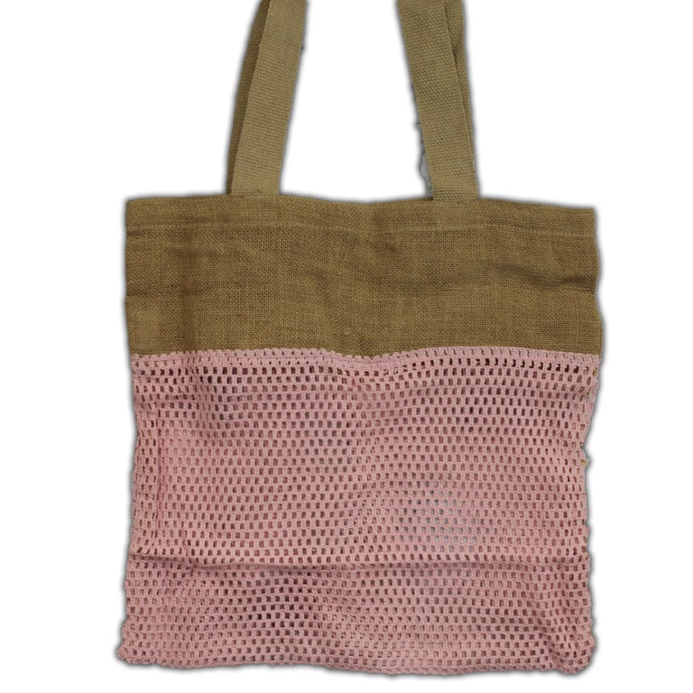 Organic Jute and Cotton Mesh Bag - Soft, Rose Colored, Eco Friendly Shopping Tote