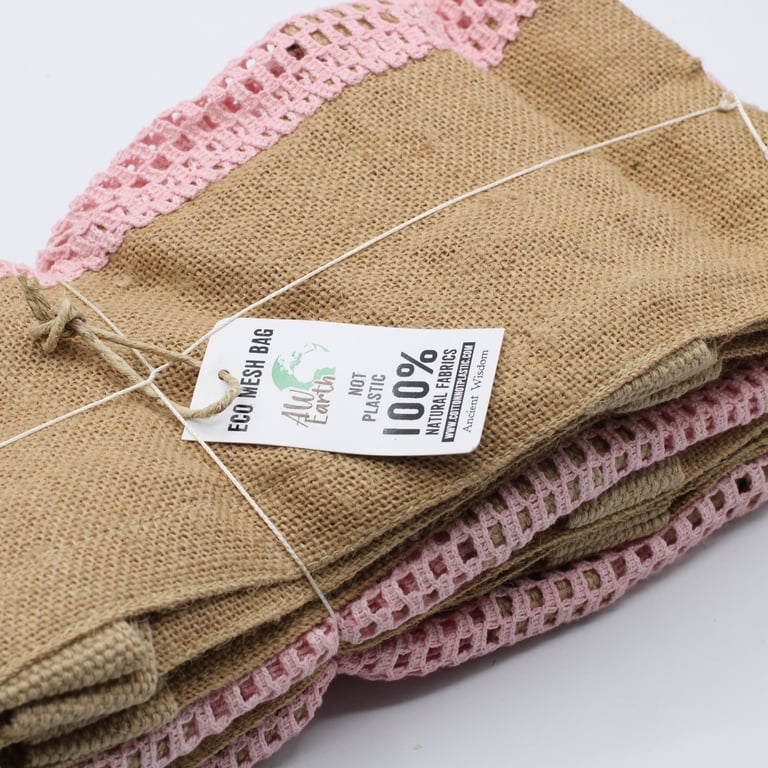 Organic Jute and Cotton Mesh Bag - Soft, Rose Colored, Eco Friendly Shopping Tote