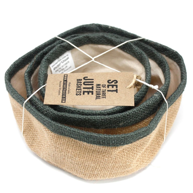 Handmade Natural Jute Basket Set - 3pc Charcoal Home Decor Baskets