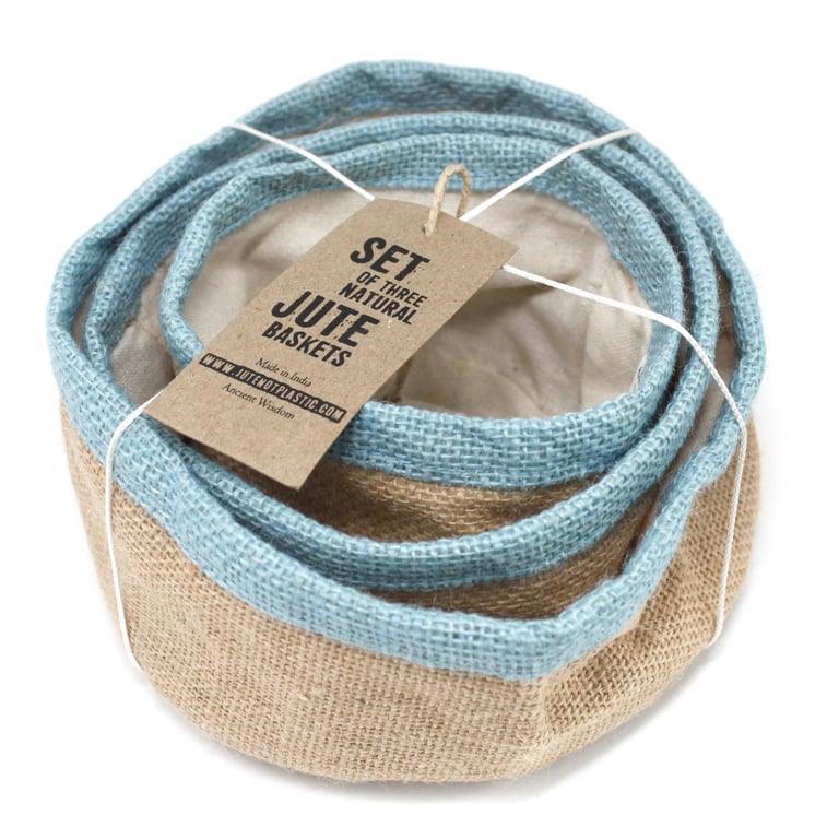 Natural Jute Teal Baskets - Eco-Friendly Storage and Home Decor Solution