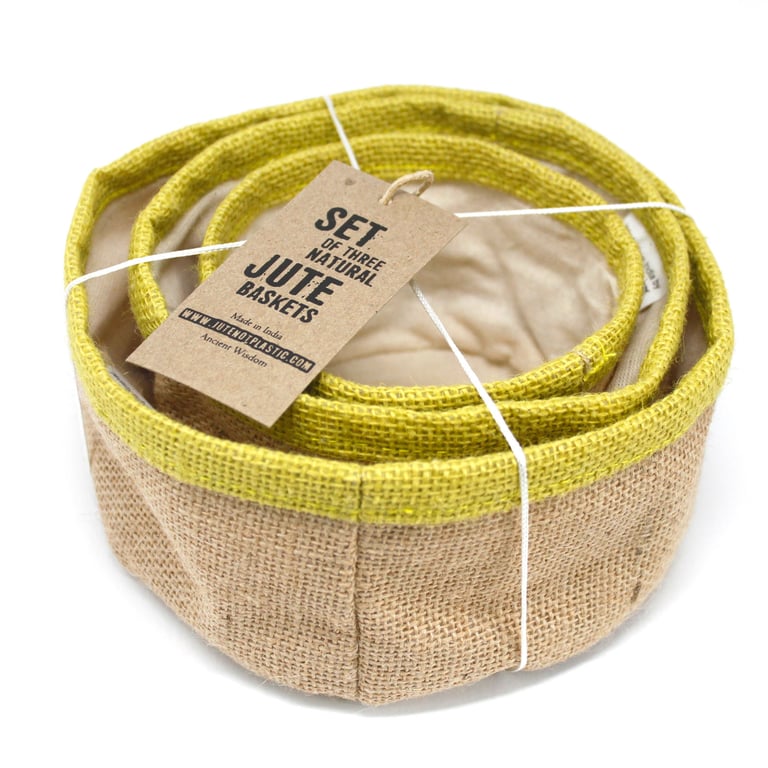 Natural Jute Baskets Set of 3 - Organic Home Decor Storage Solution