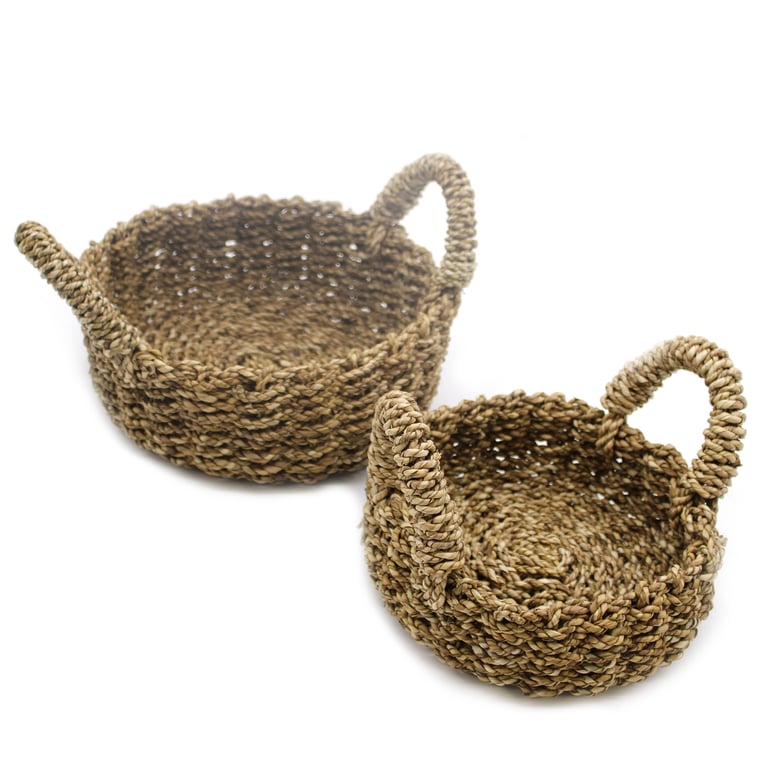 2 Piece Seagrass Natural Woven Basket Set - Durable & Eco-Friendly