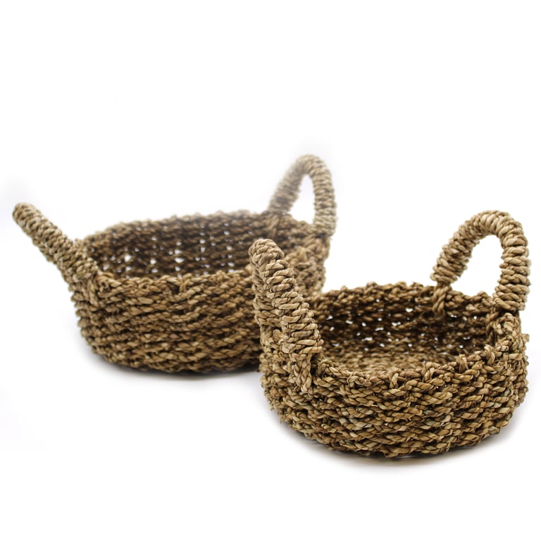2 Piece Seagrass Natural Woven Basket Set - Durable & Eco-Friendly